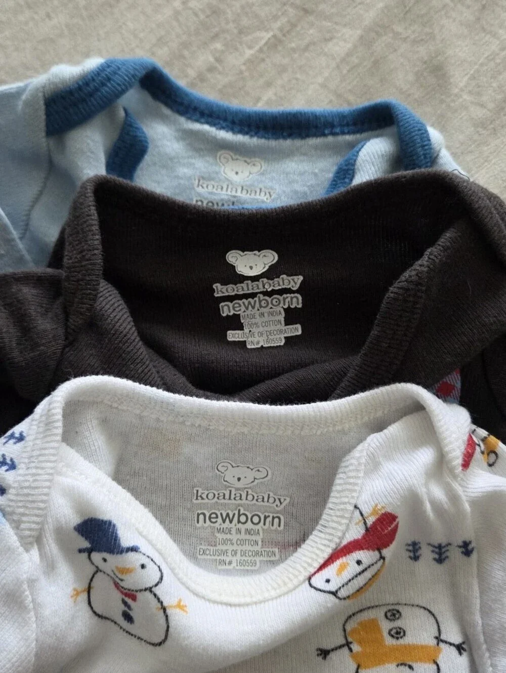 Koala Kids Baby Snowman One-Piece Bodysuit Set - White, Black, Light Blue